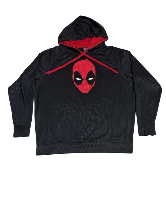 Marvel Men's XL Deadpool Long Sleeved Pull-over Hoodie Black Red Polyester