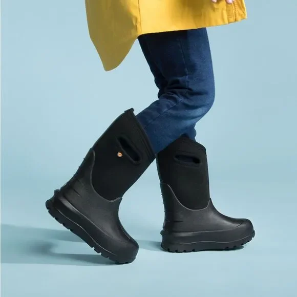 BOGS Neo Classic Solid Black Waterproof Winter Rain Snow Boots Kids Shoe Size 4