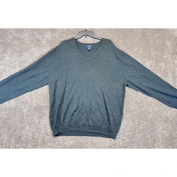 Brooks‎ Brothers 346 Sweater Mens XL Green V Neck Merino Wool Blend Pullover