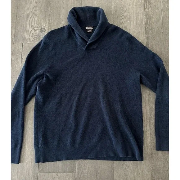 MICHAEL Michael‎ Kors Sweater Mens 2XL Blue Shawl Collar Cotton Knit Pullover