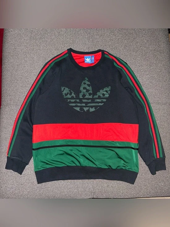 Rare Adidas Originals Treefoil Big Logo Colorblock Red/Green/Black Sweatshirt XL