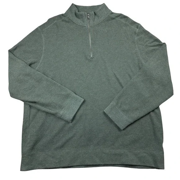 Banana Republic Mens XXL Quarter Zip Pullover Sweater Dark Green Ribbed Texture