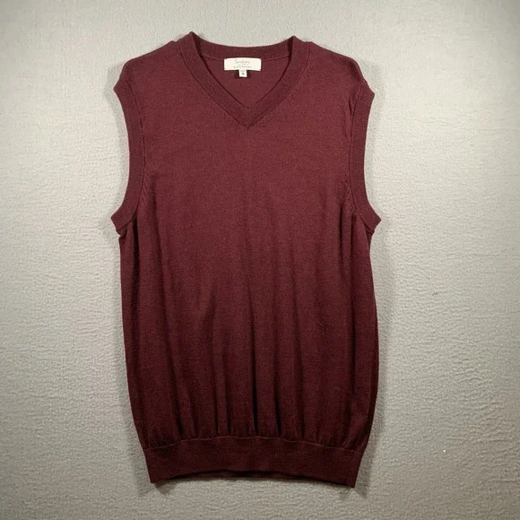 Turnbury Burgundy Extra Fine Merino Wool Mens Sweater Vest‎ sz Medium