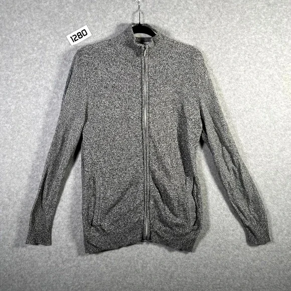 Calvin Klein Sweater Men Small Heather Gray Full Zip Ribbed Hem Casual Mock Neck