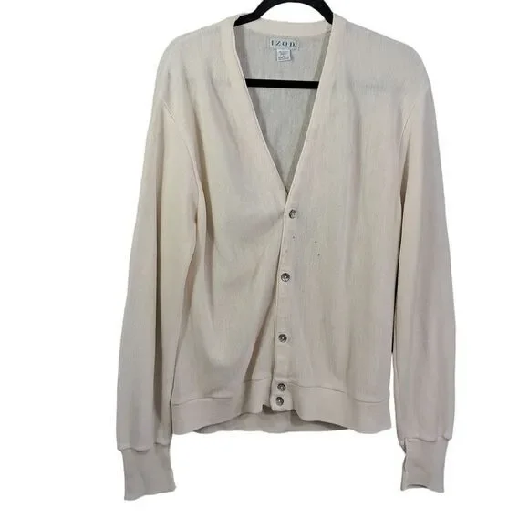 Vintage Izod Cardigan Sweater Men's‎ Large Cream Embroidered Logo 90s USA