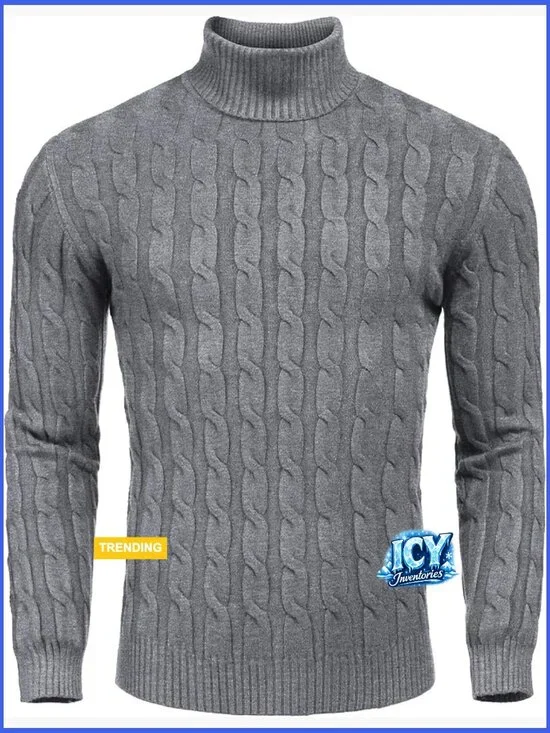 Slim Fit Turtleneck Pullover Sweater, Recycled Material, Twisted Knit
