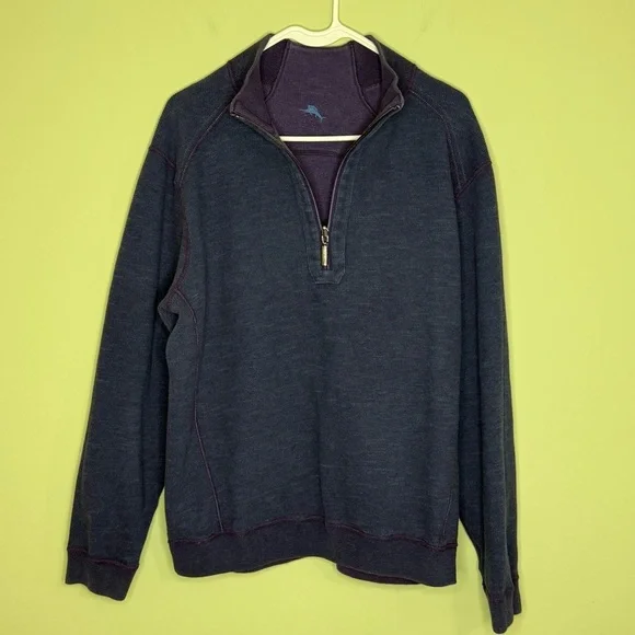 Tommy Bahama Flip Shore Reversible 1/4 zip sweater blue / purple mens L