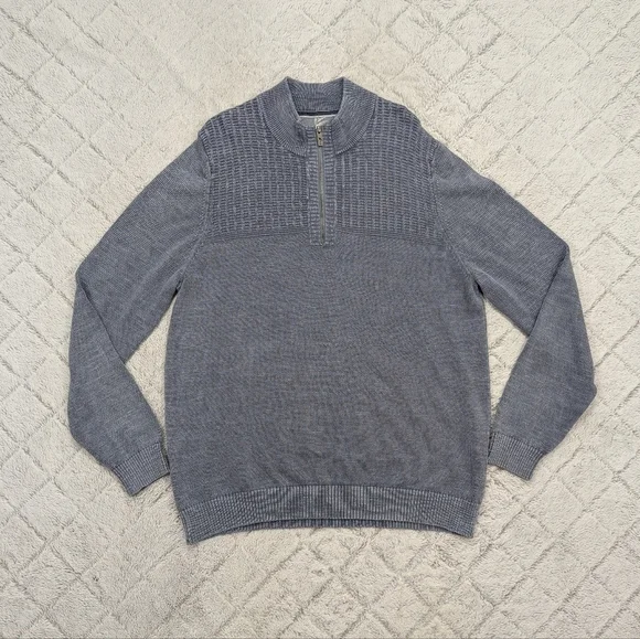 Tommy Bahama Sweater Mens XL Gray ¼ Zip Pullover Knit Cotton Casual Beach