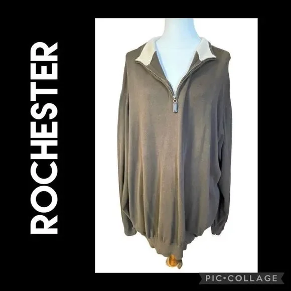 Rochester 100% Pima Cotton Half Zip Pullover Brown/Tan Men’s Sweater Size 3XL