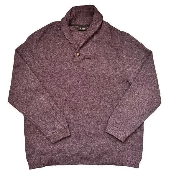 Tasso Elba Burgundy French Ribbed Marled Shawl Collar Pullover Sweater SZ 2XL