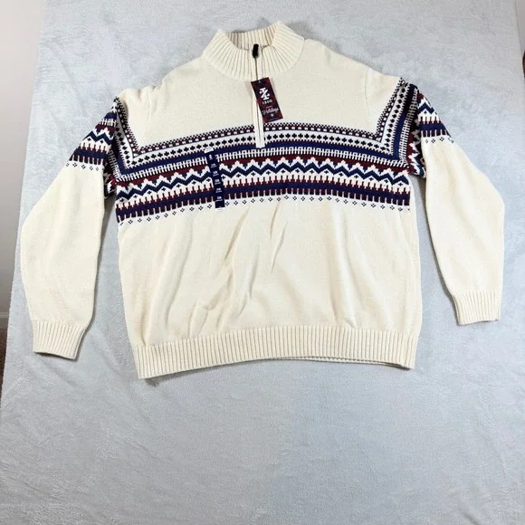 IZOD Mens 2XB Vanilla Ice Fair Isle Holiday 1/4 Zip Pullover Sweater NWT