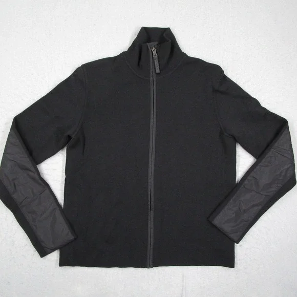 Prada Milano Men Black Full Zip Wool Sweater Nylon Panel Cardigan Size 48 SMC382