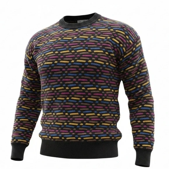 Ron Chereskin Sweater Mens XL Black Multi Cotton Vintage 90s Textured Knit