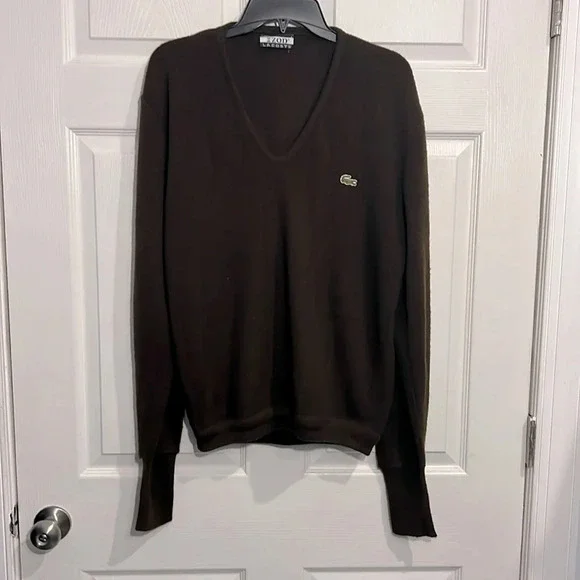 Mens Izod Lacoste Vintage Brown Pullover V-Neck Sweater - Size 2XL (PTP 25”)
