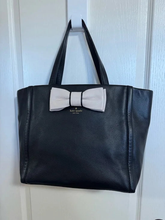 kate spade Black Leather Tote with Ivory Bow