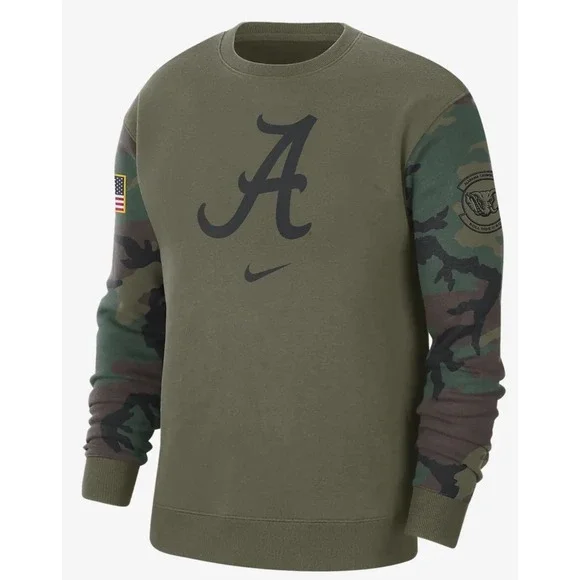 Nike Alabama Crimson Tide Club Fleece Green Camo‎ Military Sweatshirt Medium