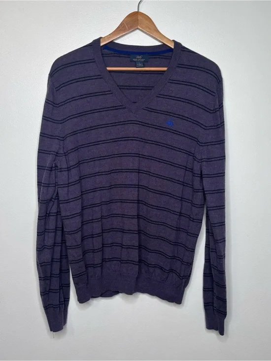 346 Brooks Brothers Sweater V Neck Merino Wool Striped Sz Large
