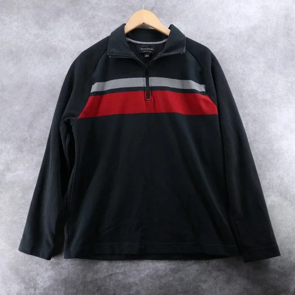 Banana Republic Quarter Zip Pullover Men Large Striped Modern Moisture Wicking