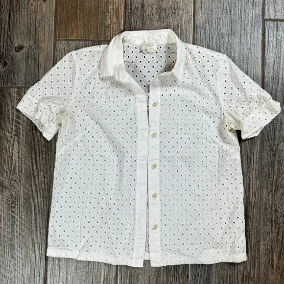 Kate Spade New York White Eyelet Shirt Short Sleeve‎ Button Down Top - Sz 2