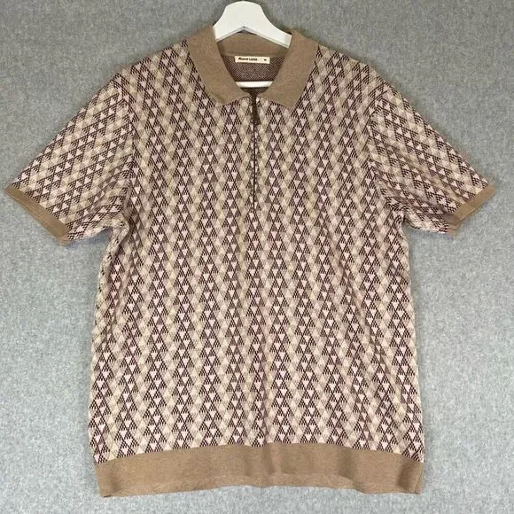 Marine Layer Men’s Size Medium Bryson Zip Sweater Polo Tan Short Sleeve