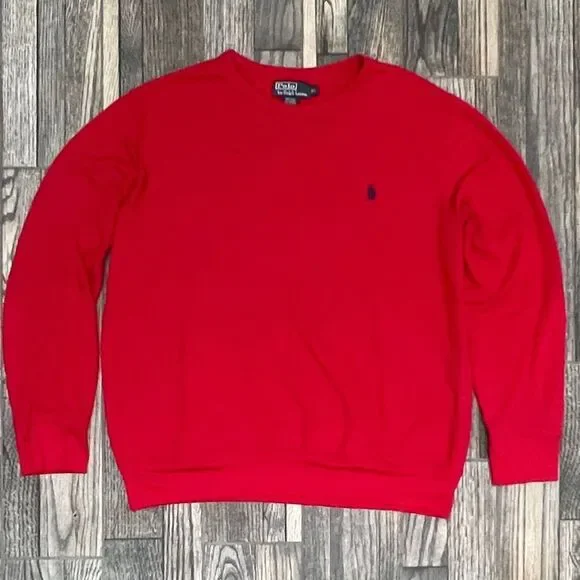 🔥🔥 POLO RALPH LAUREN Red Crewneck‎ Lighter weight Sweatshirt Mens XL - PERFECT