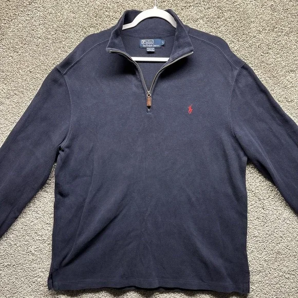 Vintage‎ Y2K Polo Ralph Lauren Blue 1/4 Zip Large Fleece Pullover USA 90s Preppy