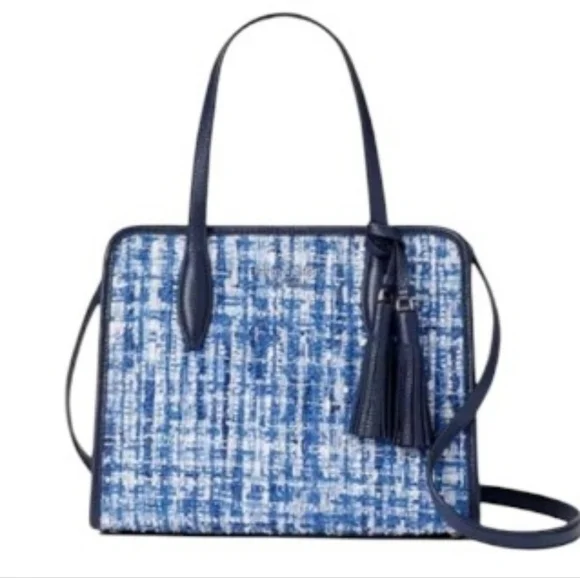 NEW Kate Spade ♠️ New York Blue Rowe Small Tweed Zip Top Satchel tote bag
