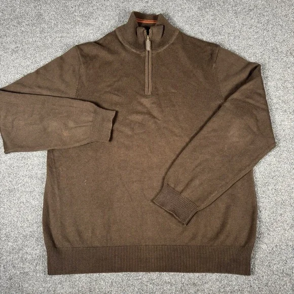 EDDIE BAUER Mens Zip Neck Jumper Sweater M Brown Cotton‎