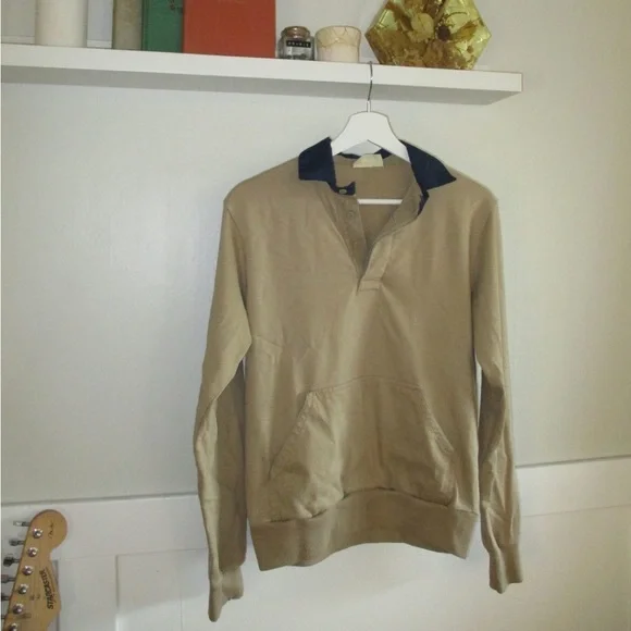 Men's Beige Sweater with Navy Collar