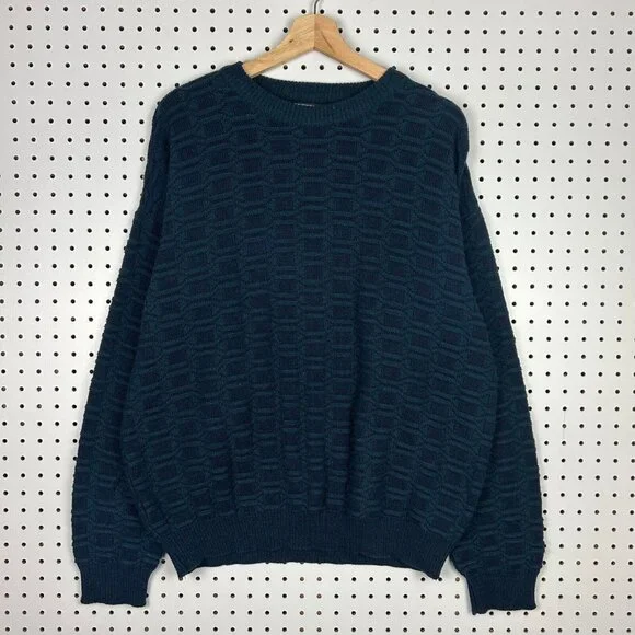 David Taylor Chunky Knit Sweater Size XL Navy Blue Grandpa 90s Chain‎ Knit Cable