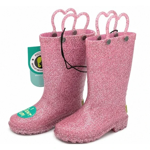 Western Chief Girls Abby Toddler 7 Pink Glitter Light Up Waterproof Rain Boots