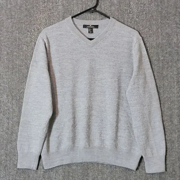 Daniel Bishop Sweater Mens M* Gray 100% Extra Fine Merino Wool V Neck Pullover