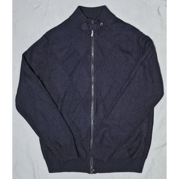 Dalmine Sweater Mens 56 Navy Blue Full Zip Italian Extra Fine‎ Merino Wool Knit