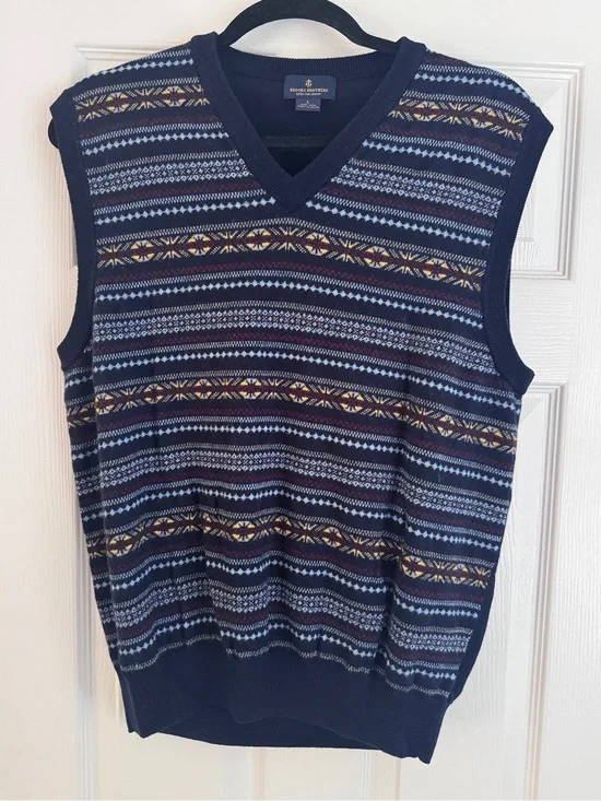 Brooks Brothers Navy V-Neck Fair Isle Knit Vest