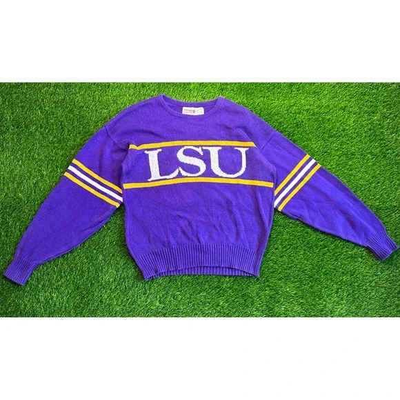 Vintage 1980's LSU TIGERS‎ Cliff Engle Crew Neck Knit Sweater Made in USA Large