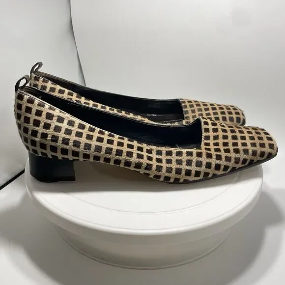 KATE SPADE Made in Italy Checkerboard Calf Hair Square Toe Block Heels 8.5B