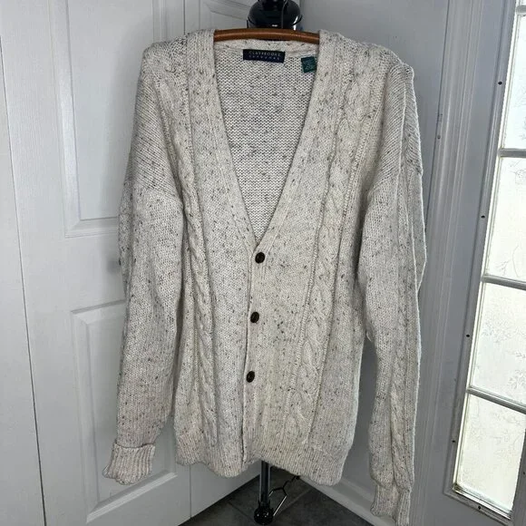 NWT Claybrooke Outdoors Knitted Speckled Cream Cardigan Size Large Fisherman