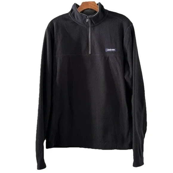 Lands End Men's Tall Anyweather Quarter Zip Fleece Pullover Black Medium New