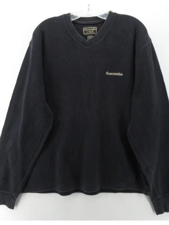 VINTAGE Abercrombie & Fitch Sweater XL Navy Pullover Ribbed Y2K Classic