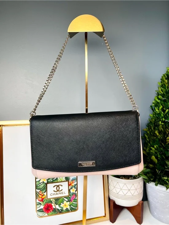 Kate Spade New York Black Blush Saffiano Leather Chain Shoulder Handbag Purse