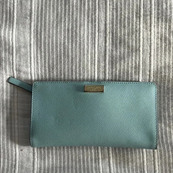 Kate Spade Light Blue Wristlet with Gold Detail