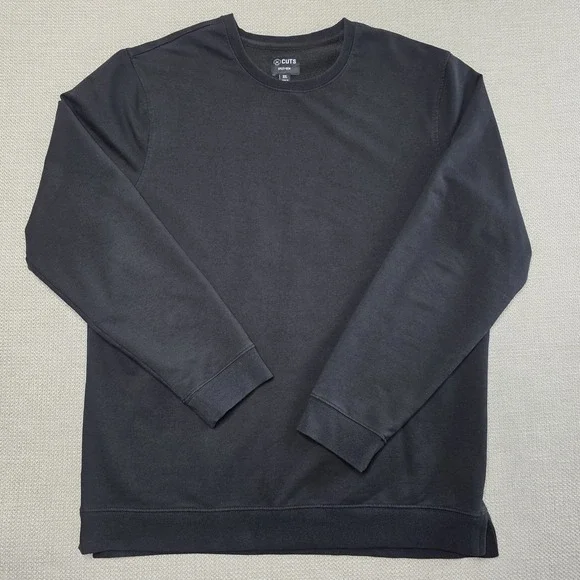 CUTS Sweatshirt Split Hem Fleece Crew Hyperloop Pullover Signature Black Men XXL