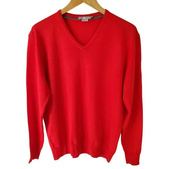 Luigi Baldo V Neck 100% Extra Fine Merino Wool Red Sweater Size M