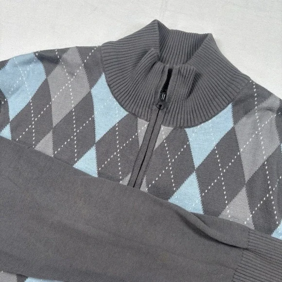 Carbon Men's Quarter Zip Argyle 100% Cotton Sweater‎ Size XL