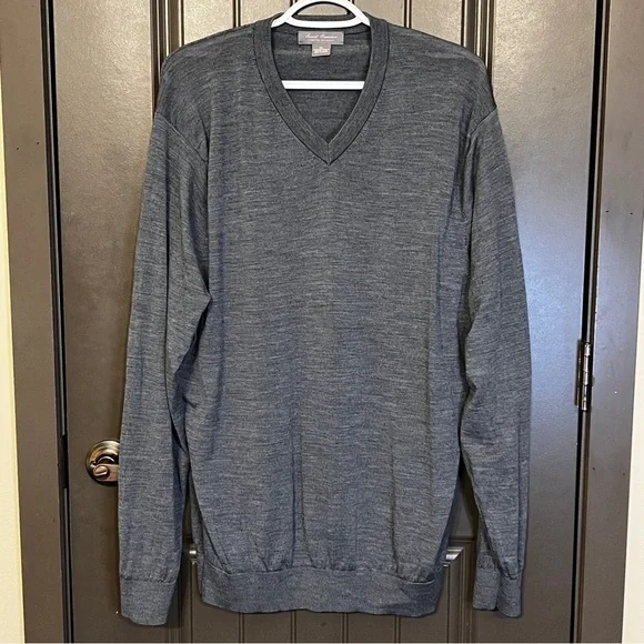 Daniel Cremieux Gray Merino Wool V Neck Sweater Extra Large