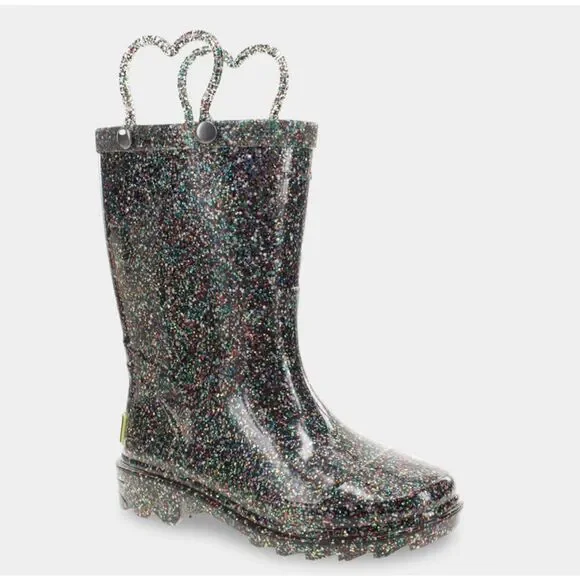 Western Chief Girls Glitter Rubber Pull On Sparkle Rain Boots 8 NEW‎ Light Up