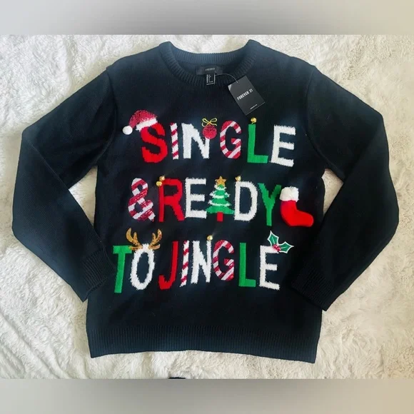 Forever 21 Black Festive Sweater with Red and Green Accents