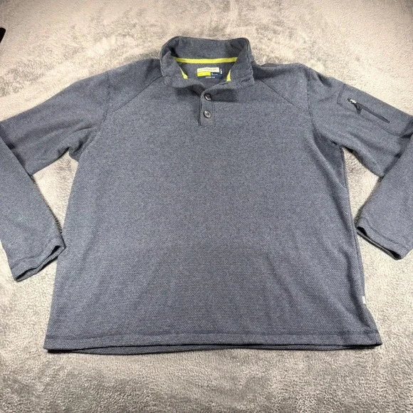 Magellan Outdoors Mens Blue Textured Pullover Mock Neck Button Loose Fit Large‎