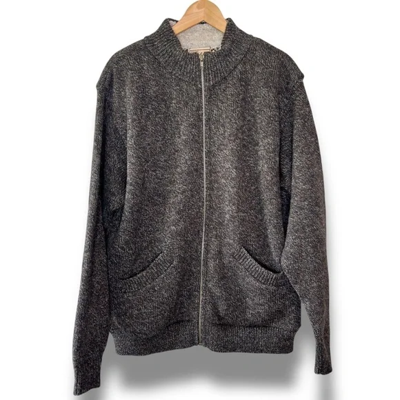 Woolrich Vintage USA Speckled Wool Blend Fleece Lined‎ Zip Up Cardigan Sweater L
