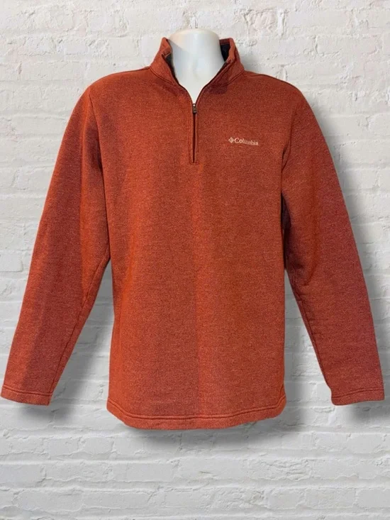 Columbia Fleece Pullover Men’s Medium Orange 1/4 Zip Sweater Hiking Casual
